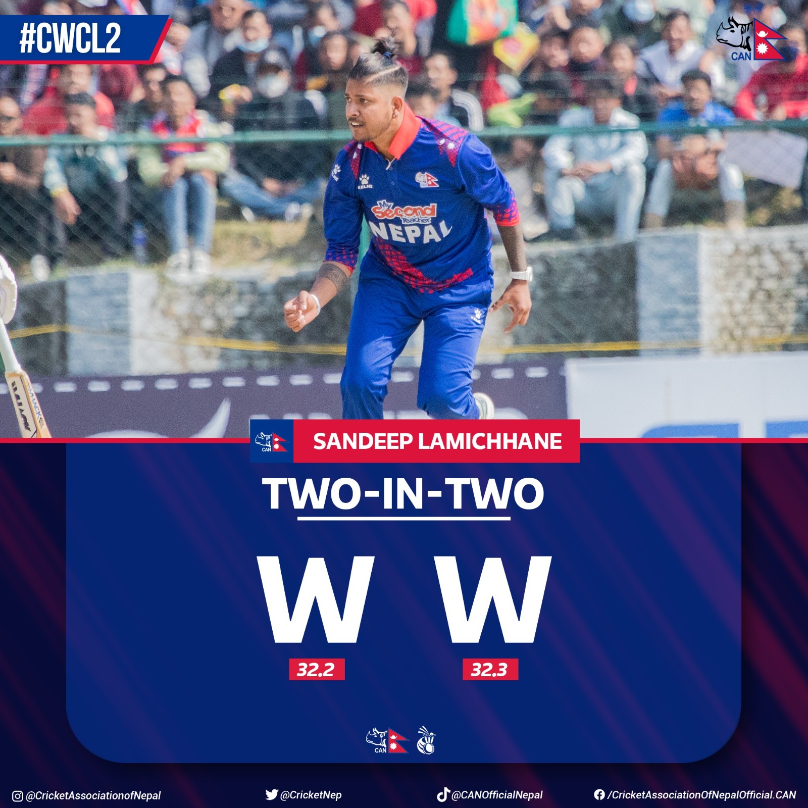 2 wickets in 2 balls by Sandeep Lamichhane