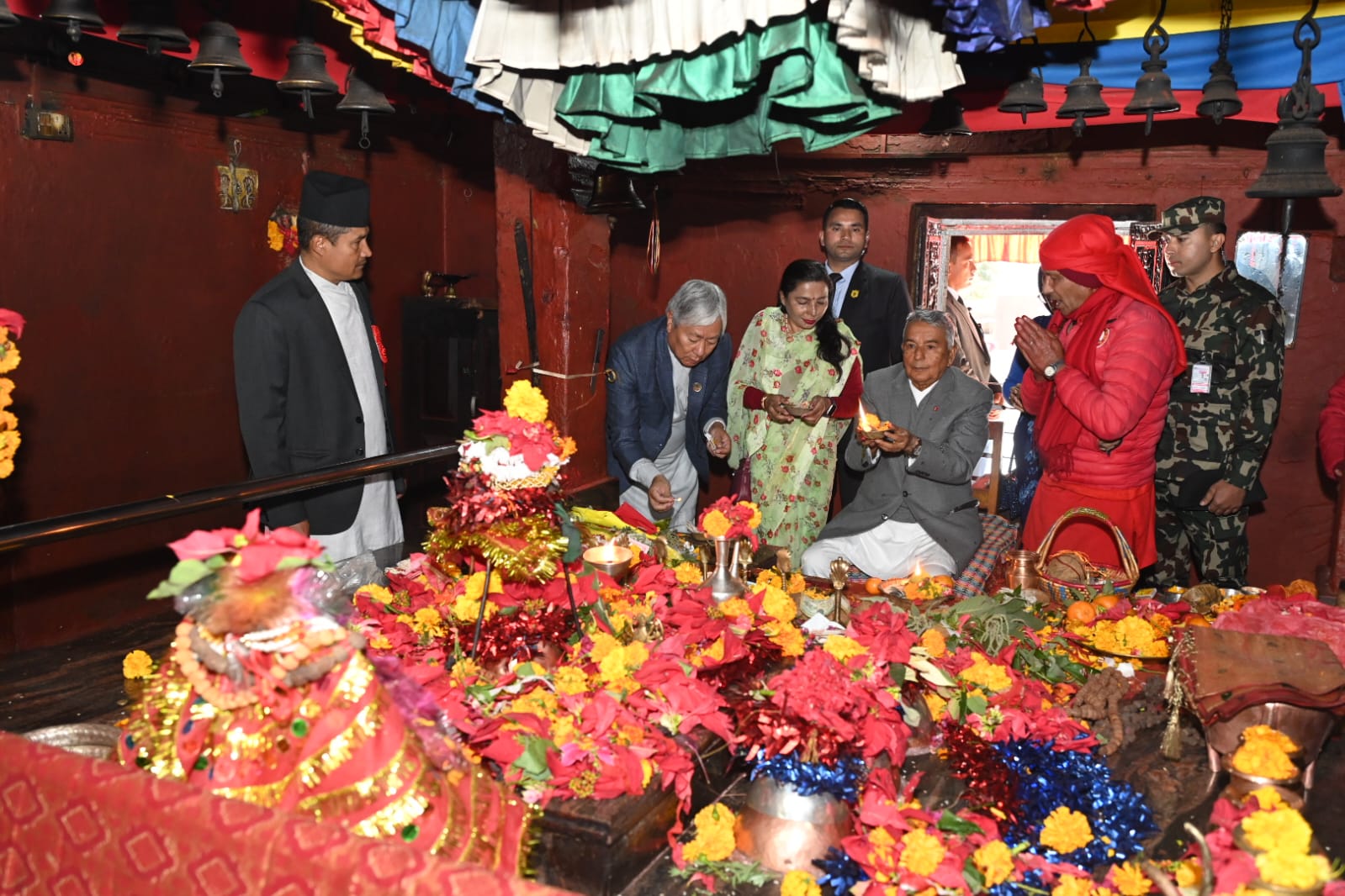 President Paudel worshiping Baglung Kalika and visiting the Shaligram Museum