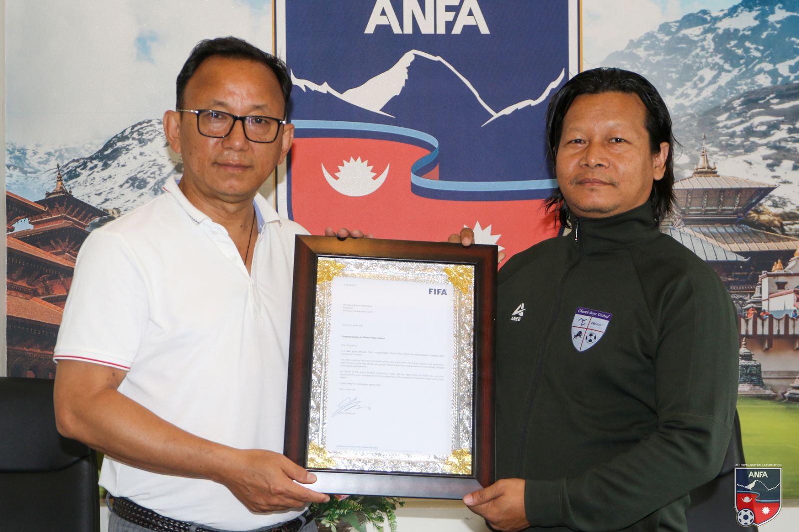 ANFA president receives a congratulations letter from FIFA president