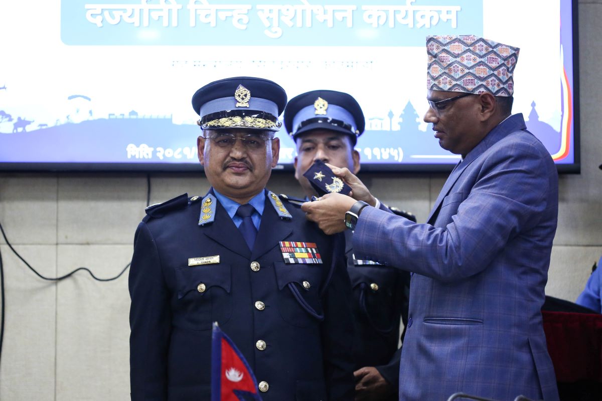 Newly appointed IGP Thapa presented with rank insignia