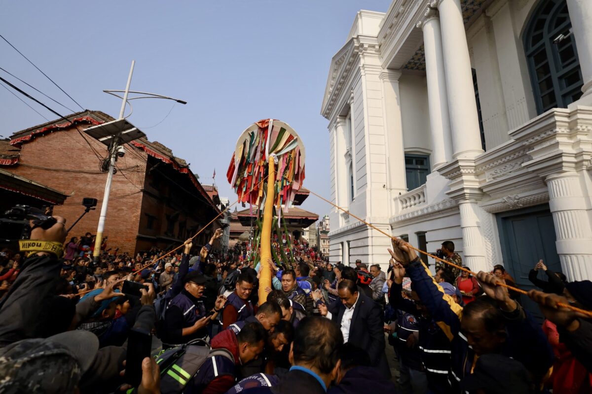 Holi officially begins after the Chir erected in Basantapur