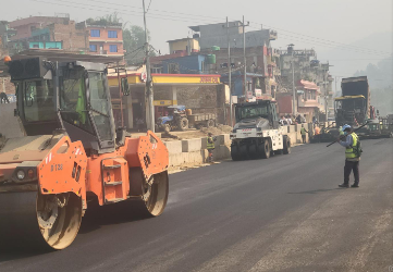 Second phase of blacktopping begins in Damauli under Muglin-Pokhara Road Project