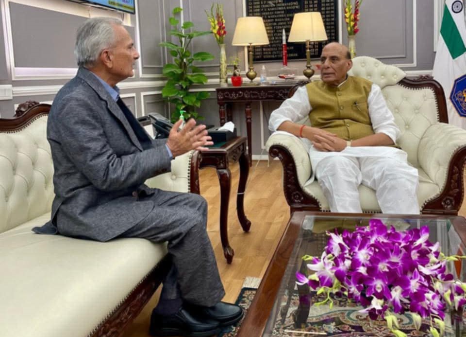Former PM Bhattarai, Indian Defence Minister Singh discuss Nepal-India relations
