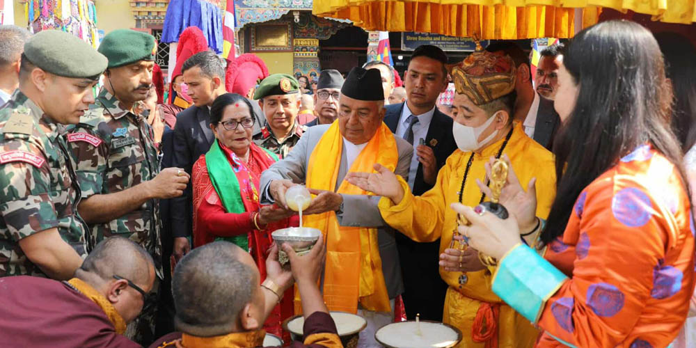 President Poudel pays homage at Bouddhanath