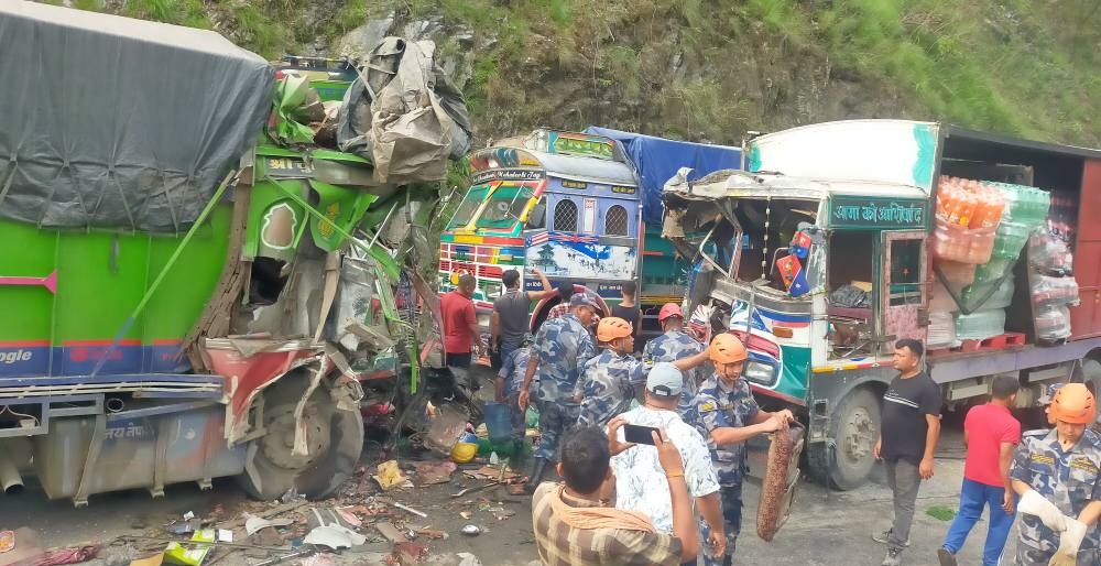 Seven injured in truck collision on Narayangadh-Muglin road