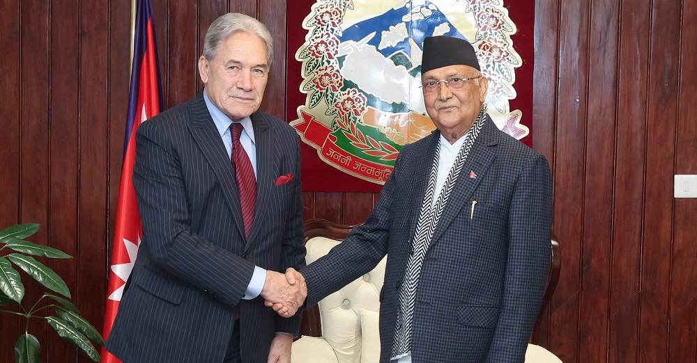 PM Oli, New Zealand Deputy PM Peters discuss strengthening bilateral ties