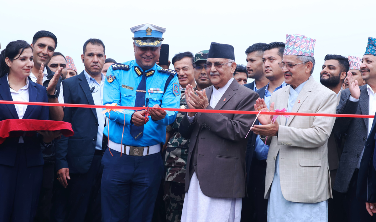 PM Oli unveils plaque, SSP Adhikari inaugurates Gwarko Flyover
