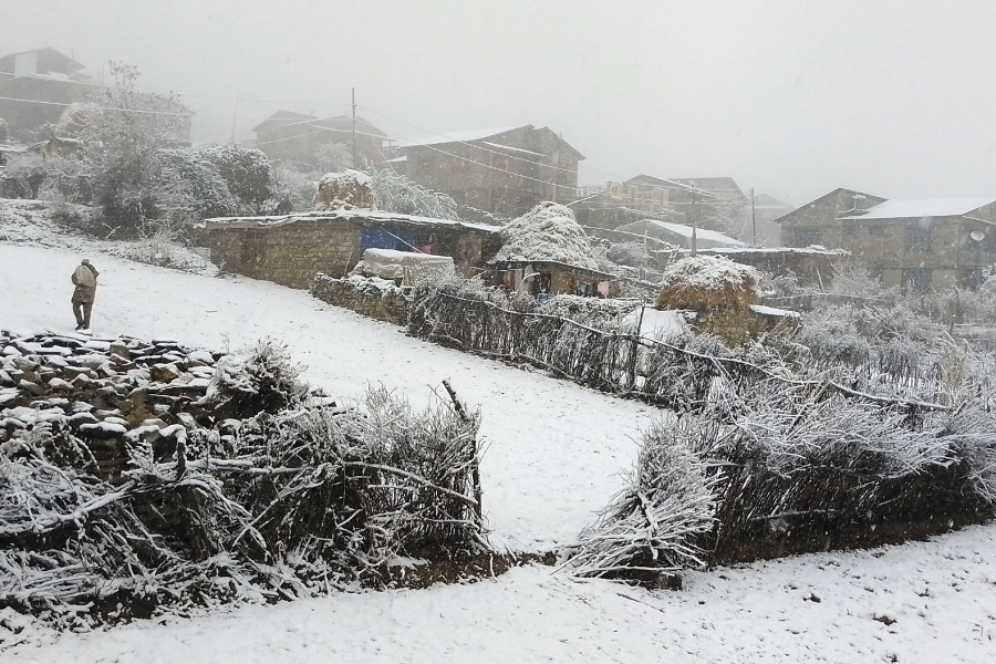 Snowfall blankets high hills of Humla following overnight rain