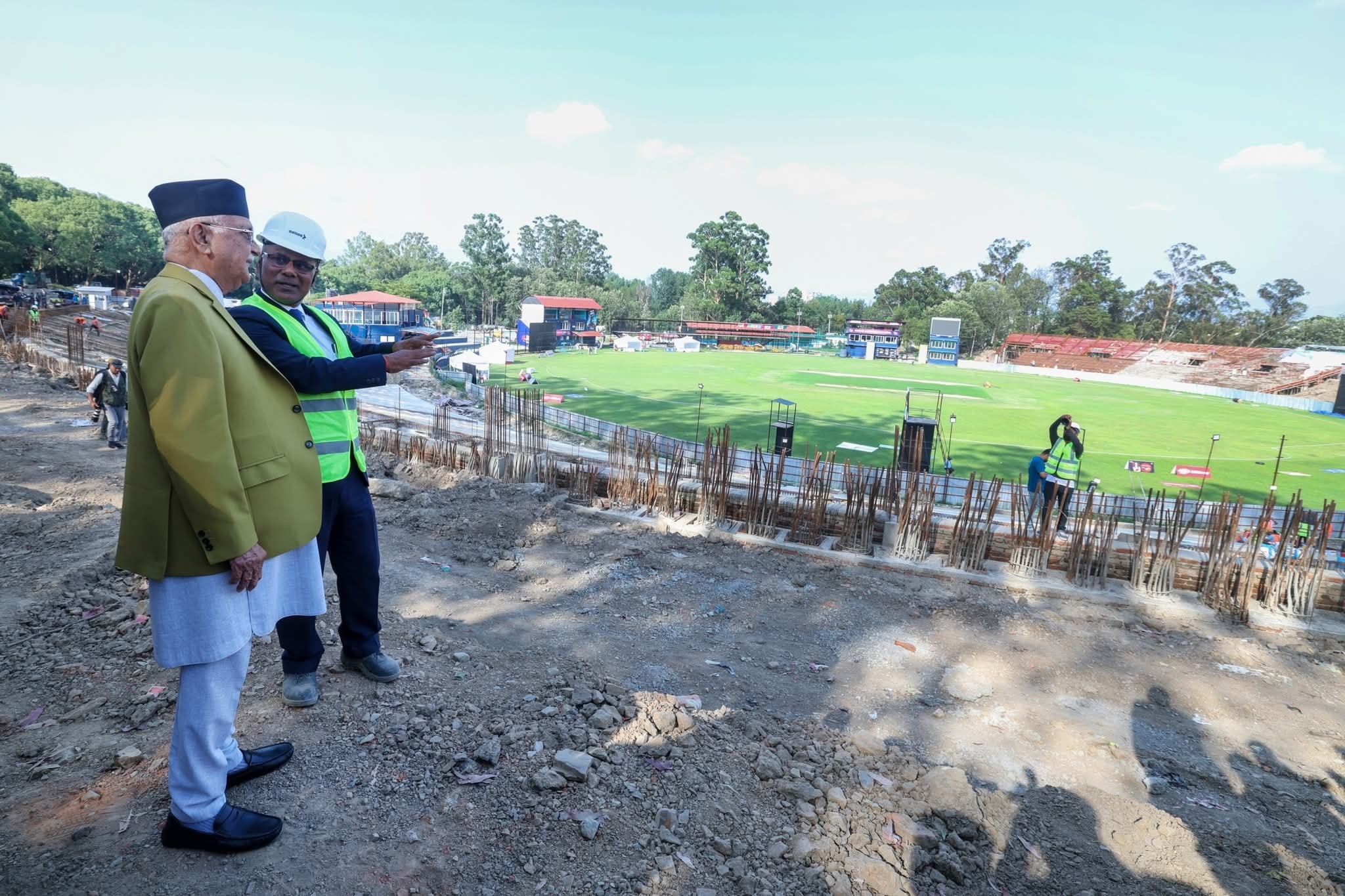 PM Oli inspects Kirtipur Stadium; expresses concern over construction delay