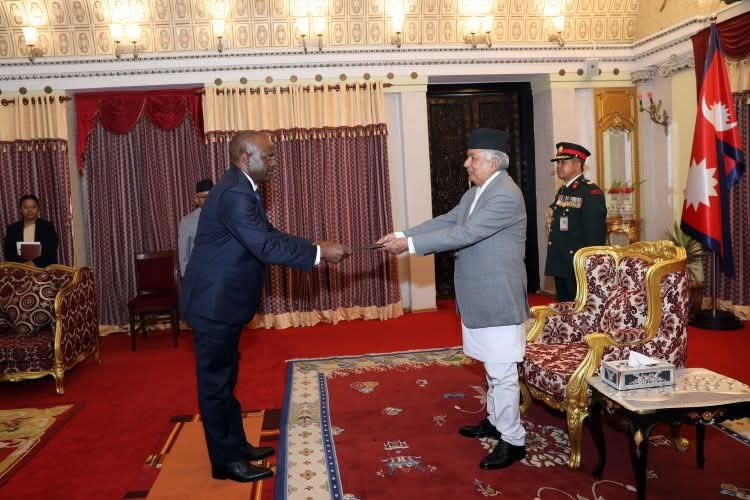 Five non-resident ambassadors present credentials to President Paudel
