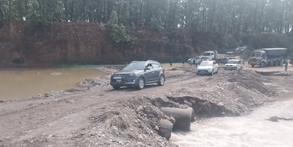 Flood blocks traffic on East-West Highway in Nawalpur