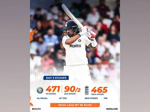 Rain cuts short final session, India secure 96-run lead at Leeds