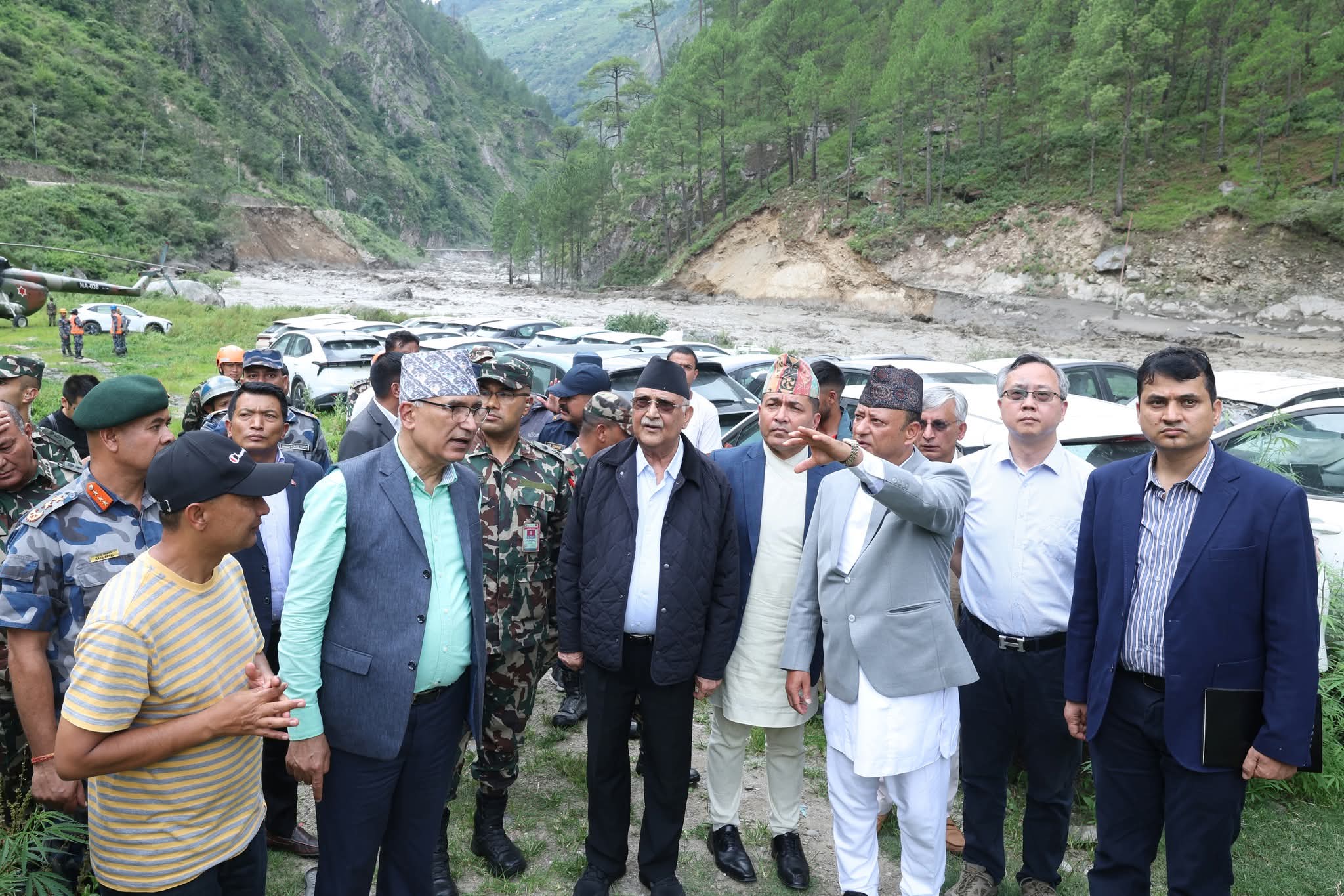 PM Oli visits flood-hit areas in Rasuwa
