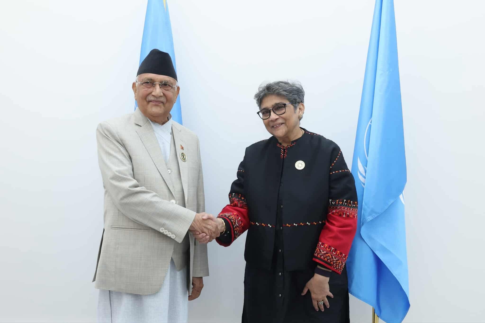 PM Oli meets UN Under-Secretary-General Fatima in Turkmenistan