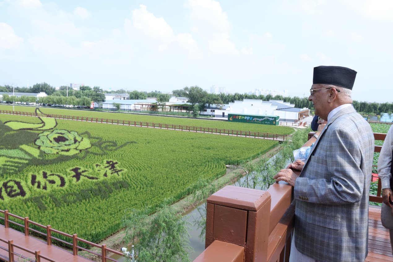 PM Oli visits rice production zone in Tianjin, China