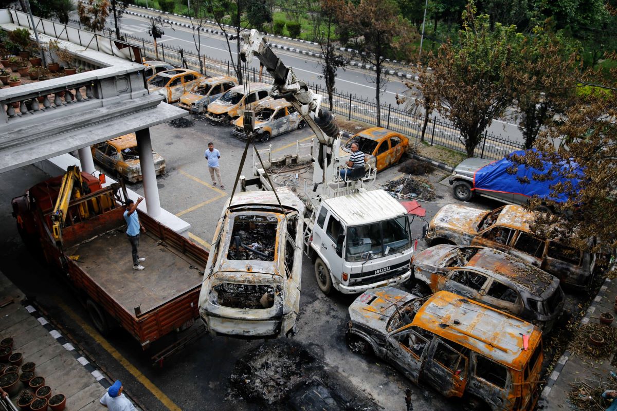 Vehicles damaged during arson inside Singha Durbar being managed