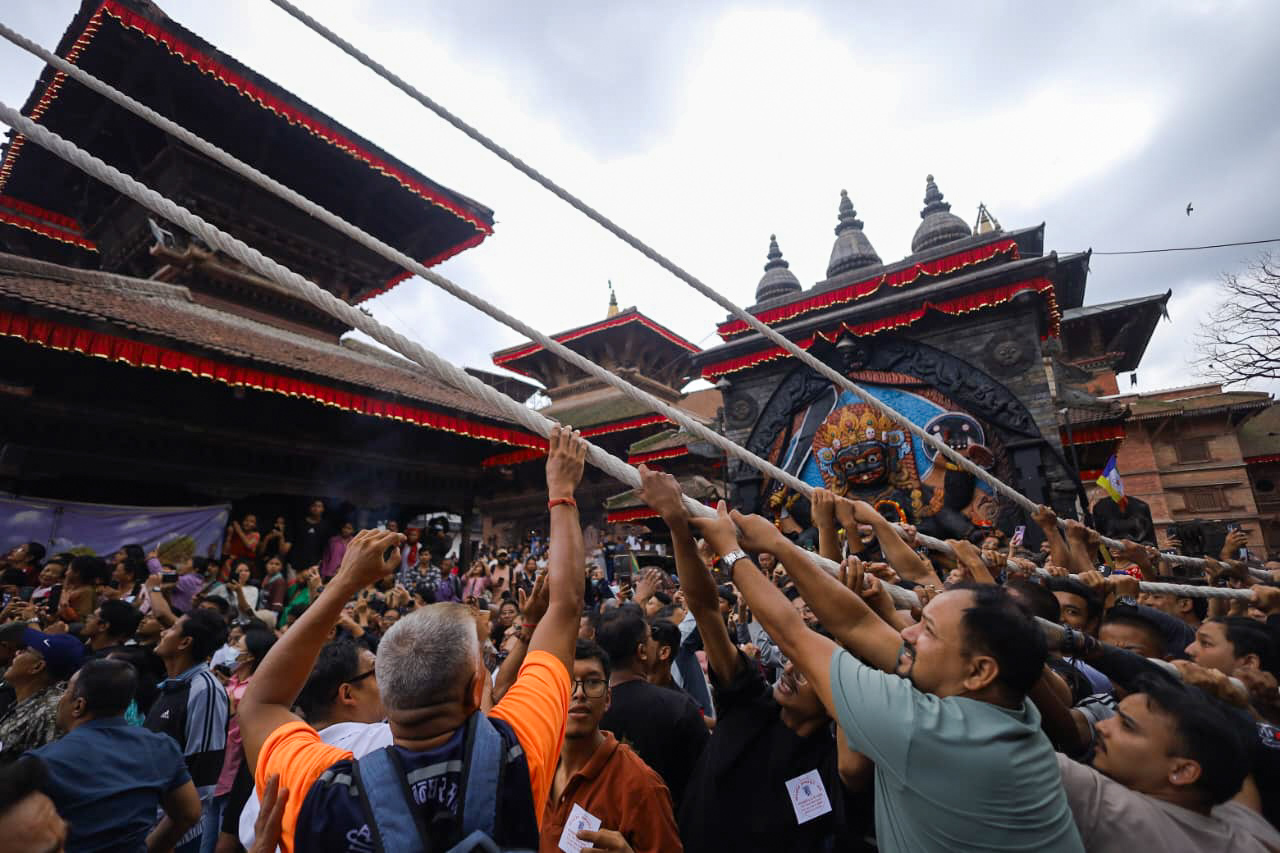 Ritualistic Indradhwoj erected at Basantapur Durbar Square