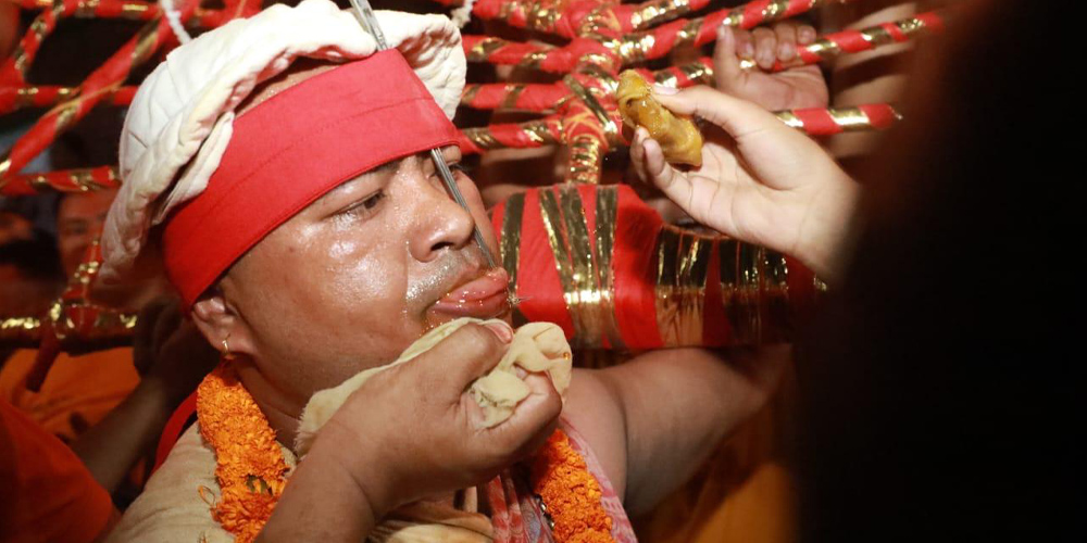Tongue piercing festival in Madhyapurthimi today