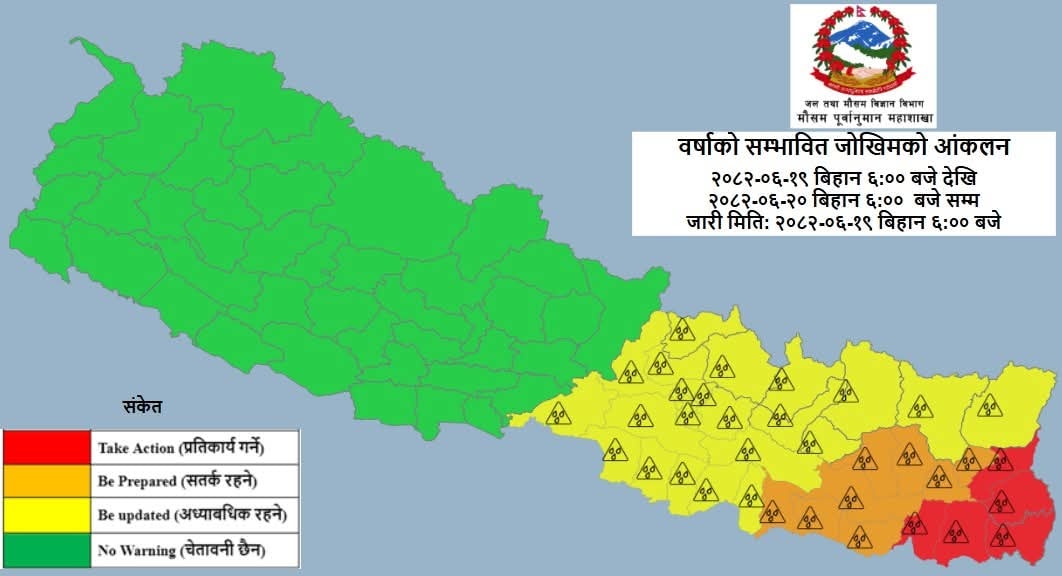 Heavy rain in Koshi Province raises flood risk; Bagmati and Madhes see relief