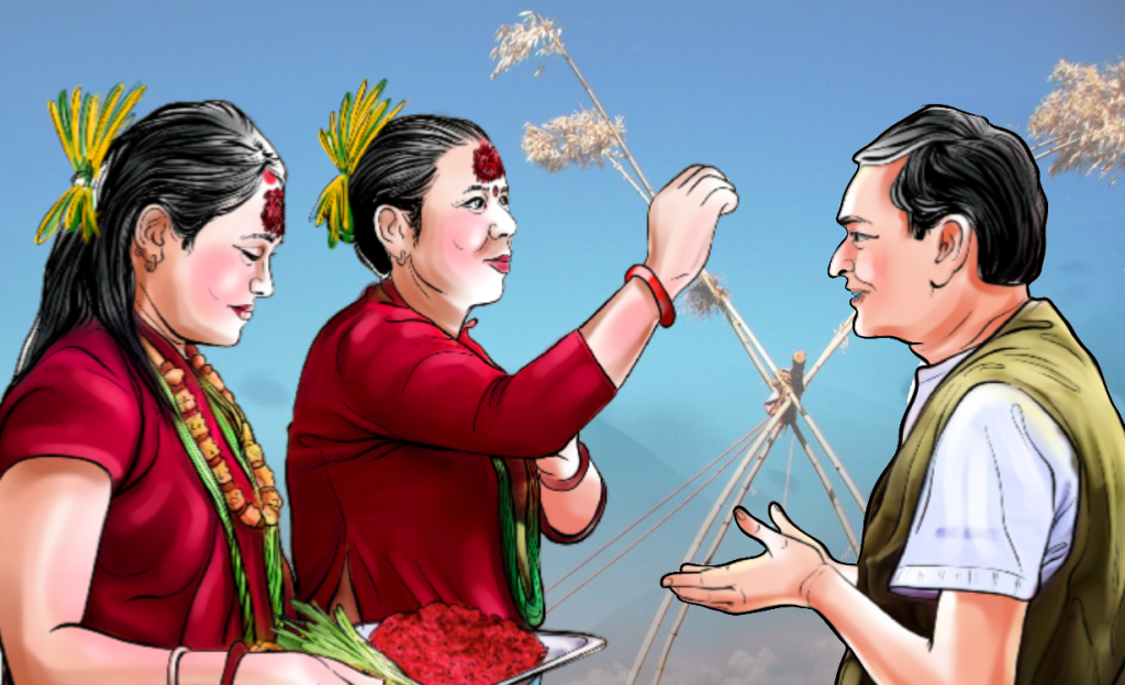 Nepalis receive Dashain Tika and Jamara at auspicious timing today