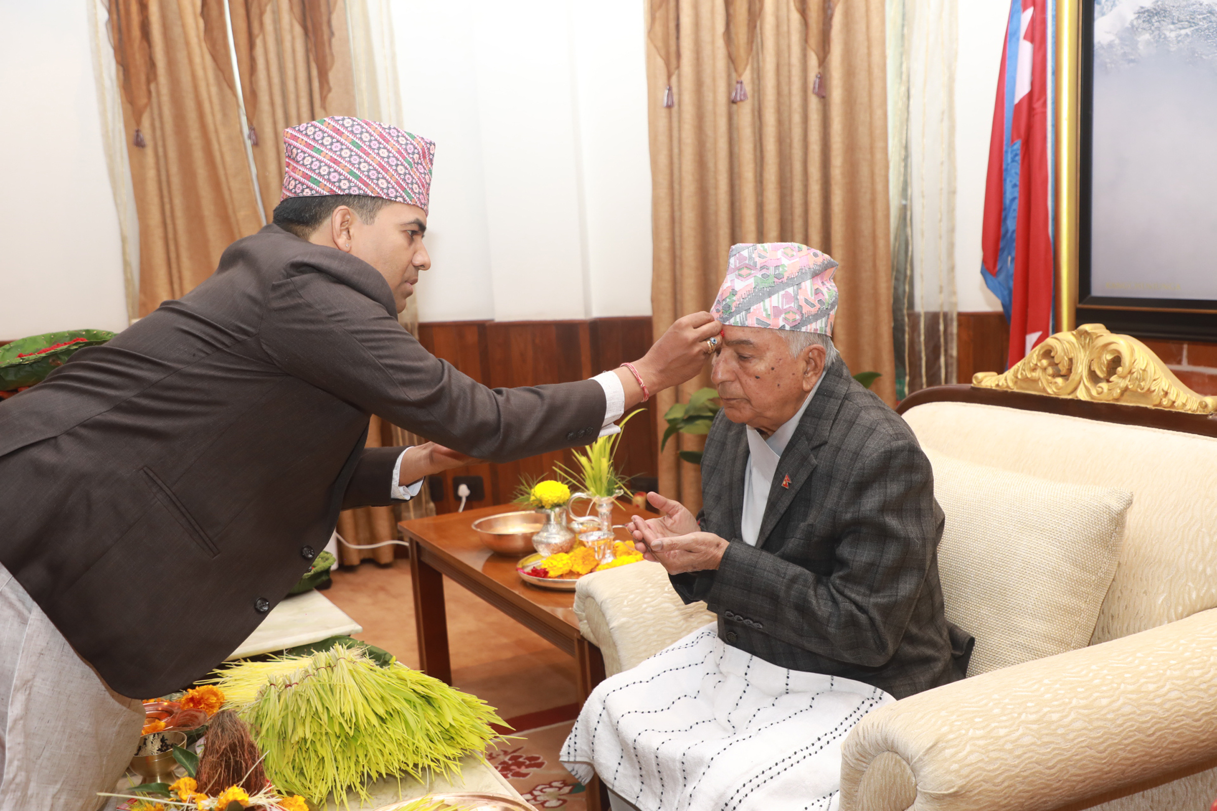President Paudel receives Dashain tika