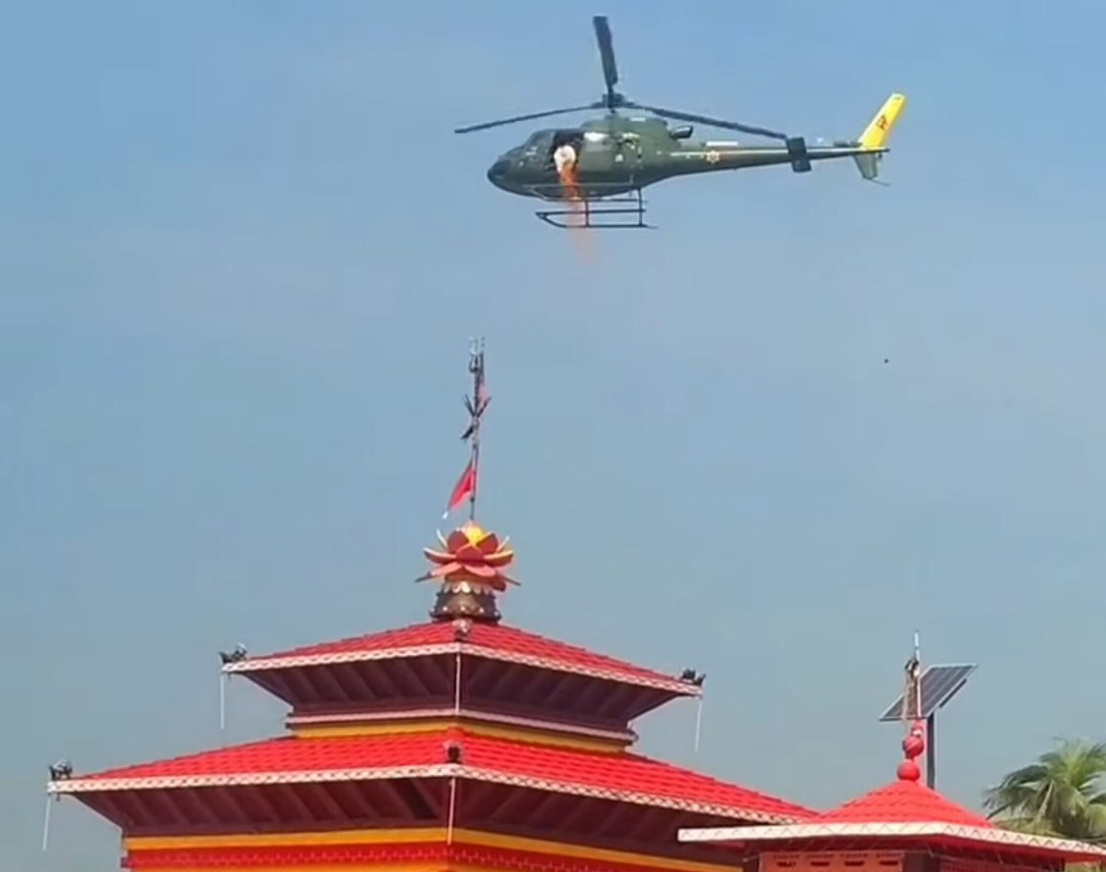 Flower shower by helicopter at Kankalini and Chhinnamasta temples in Saptari