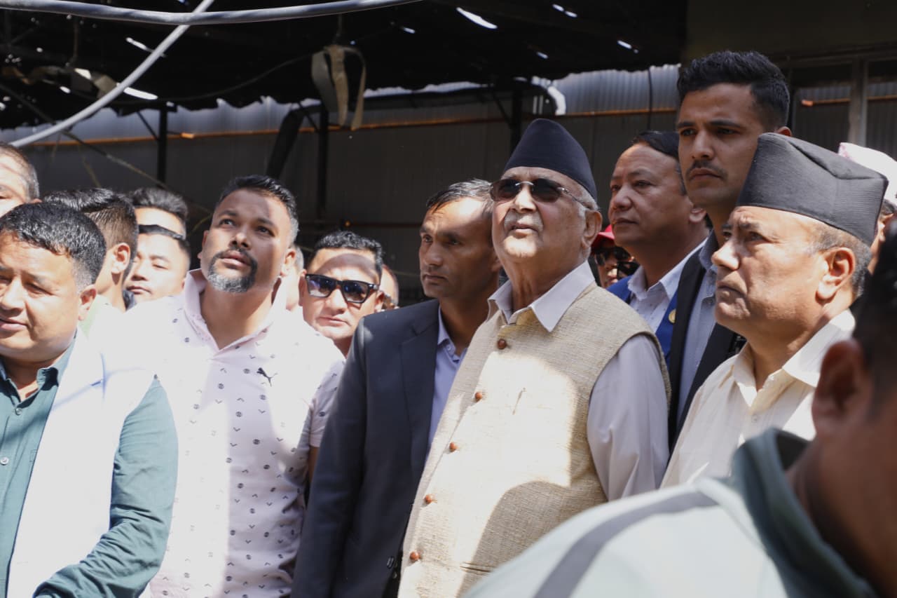 Oli visits burnt Balkot residence targeted during Gen Z protests