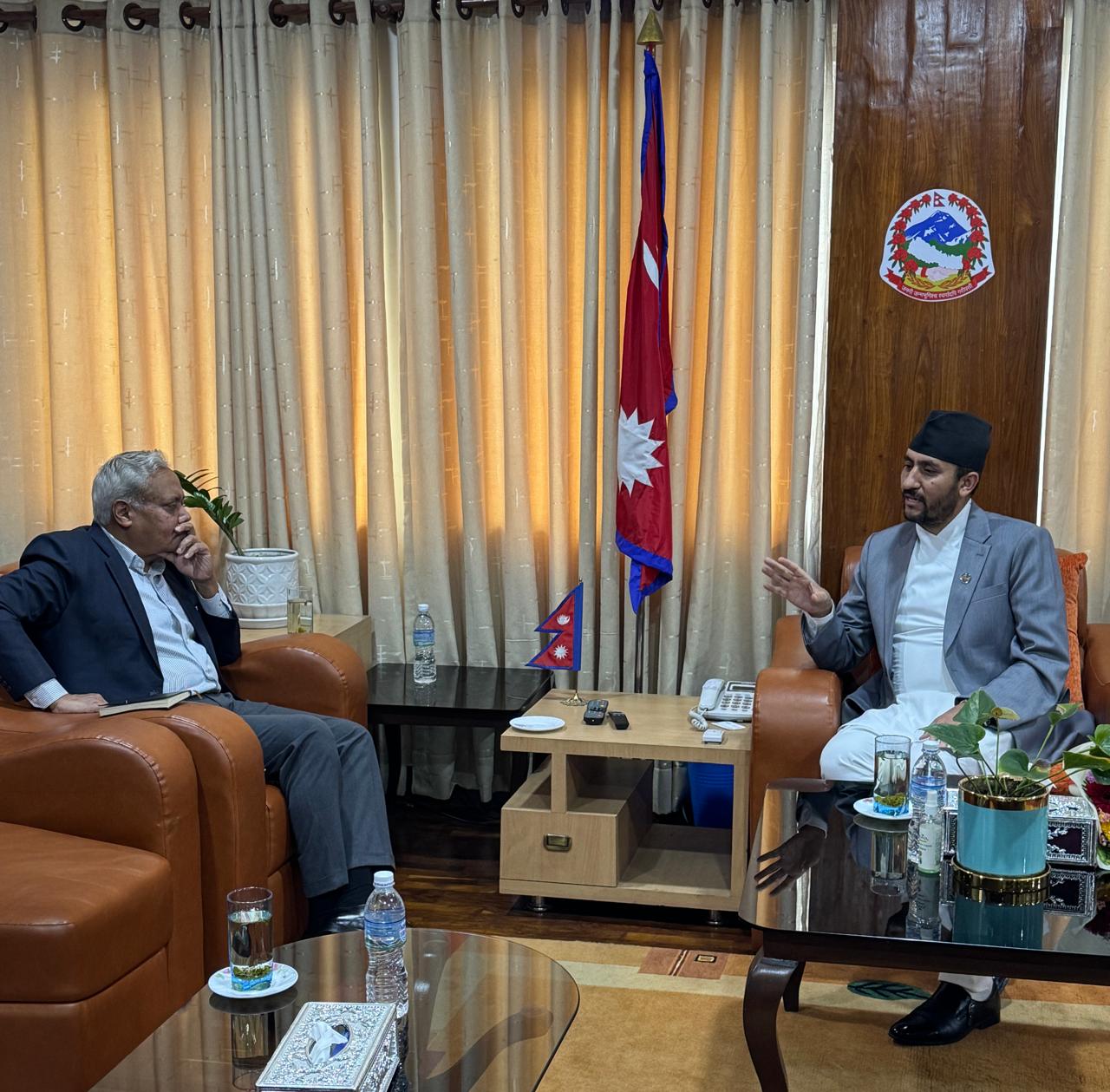 Indian Ambassador Srivastava holds courtesy meeting with Communications Minister Kharel