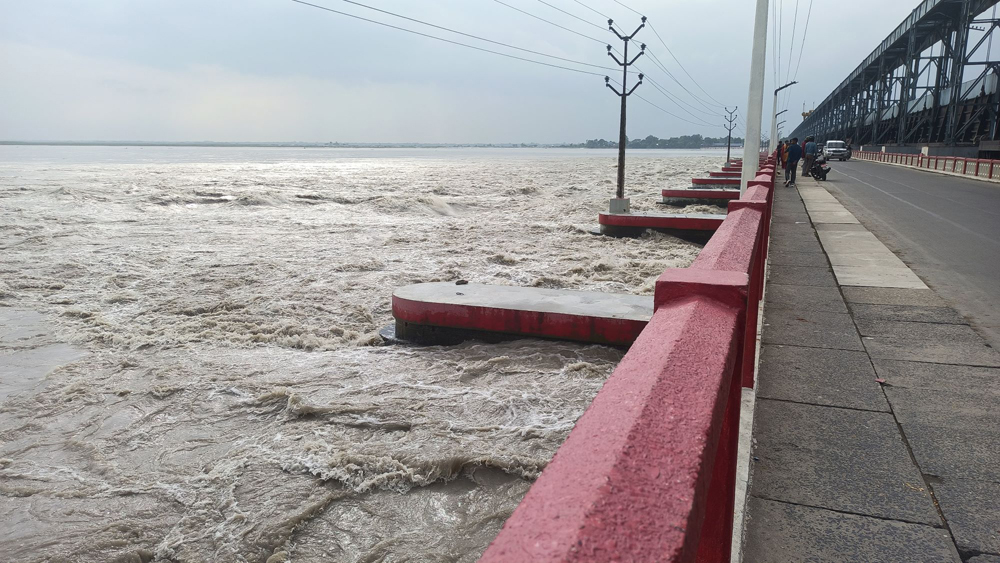 High water flow in Saptakoshi River: 50 gates of Koshi Barrage opened