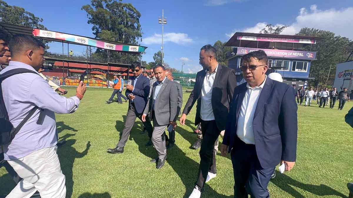 Minister Ghising inspects international cricket stadium in Kirtipur