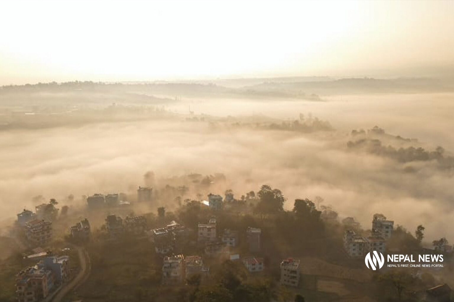 Taudaha and Khokana covered in mist