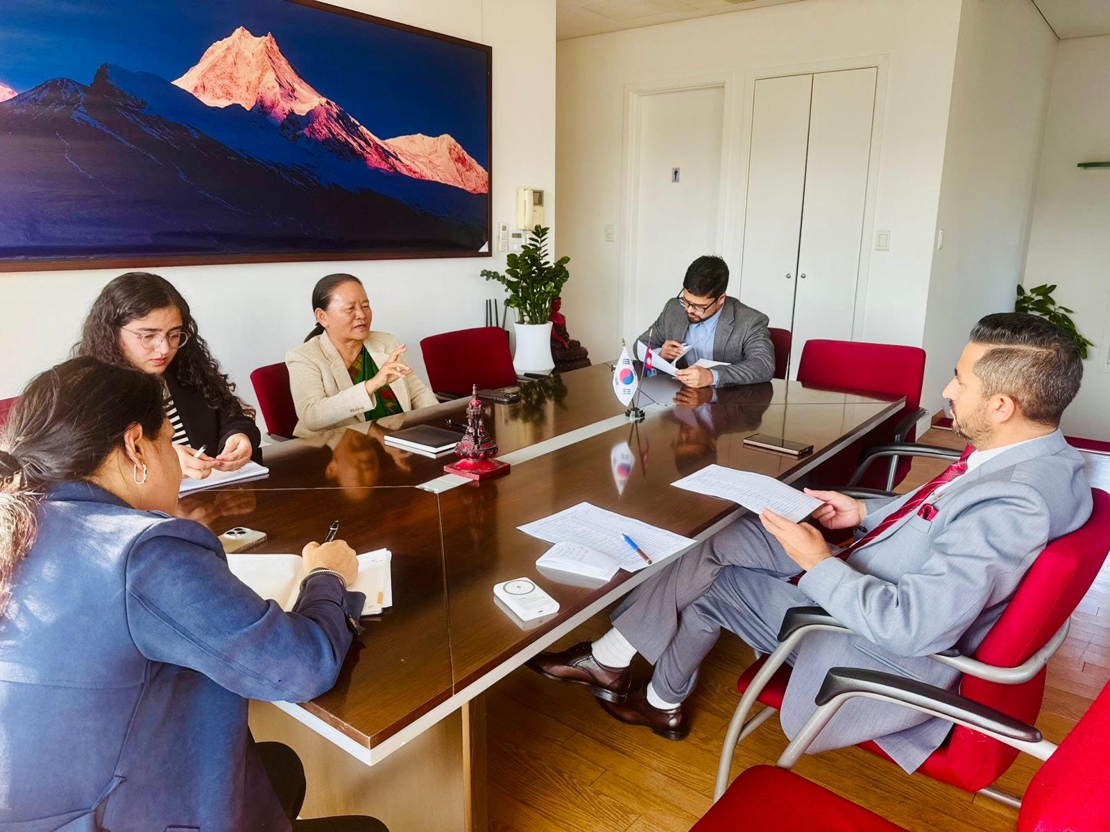 Minister Kharel urges officers of Nepali Embassy to be guardian of Nepalis in South Korea