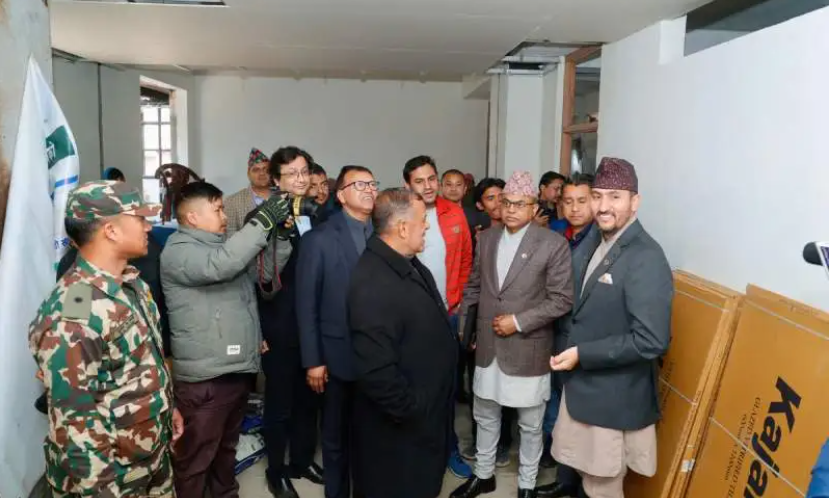 Ministers Sinha and Kharel inspect damaged NC party office