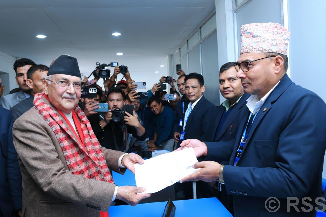 UML Chair and former PM Oli files nomination for HoR polls from Jhapa-5