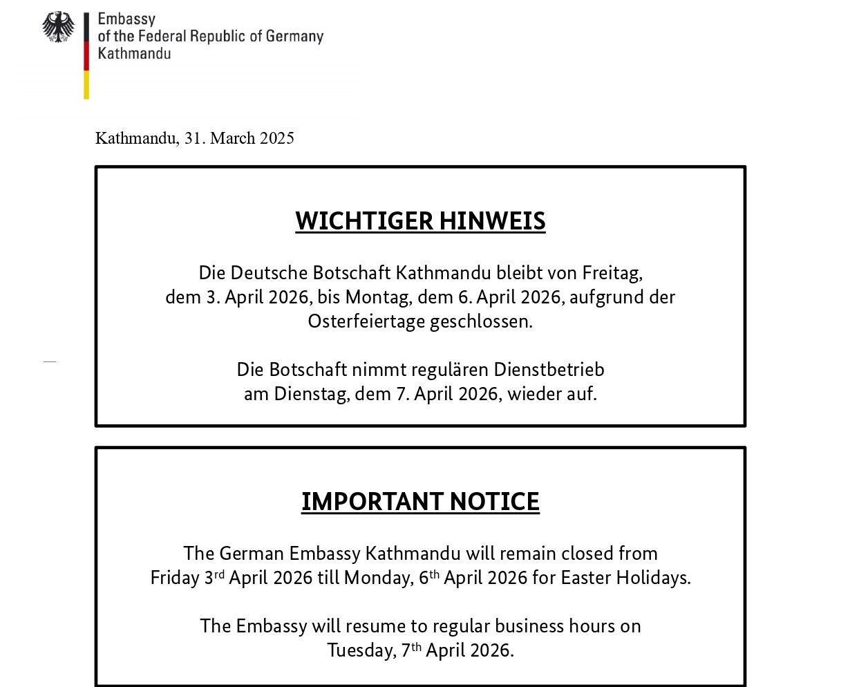 German Embassy in Kathmandu to close for Easter holidays
