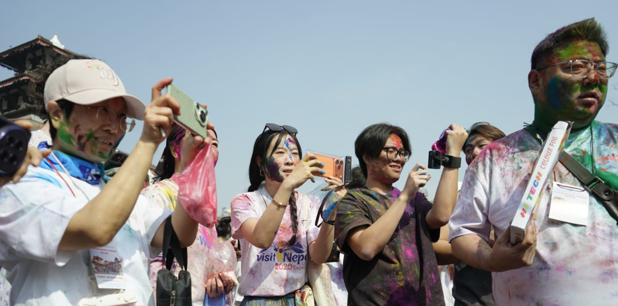 Holi celebrations in Basantapur with foreign tourists [Photo Feature]
