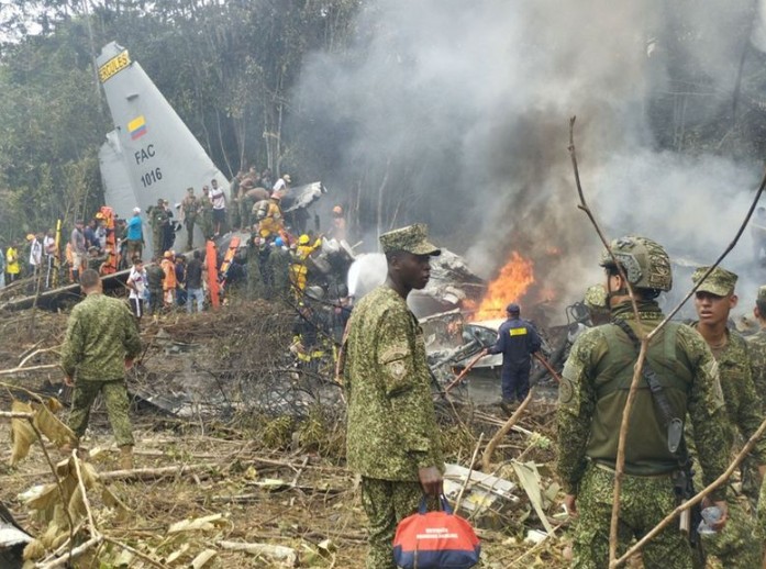Several feared dead after military plane crashes in Colombia