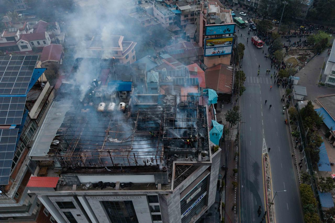 Fire at Daura Thakali in Pulchowk brought under control