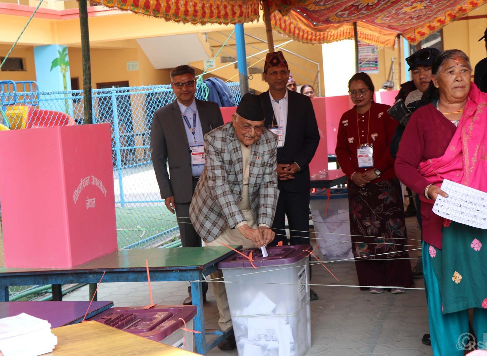 UML Chair Oli votes from Balkot-based polling centre