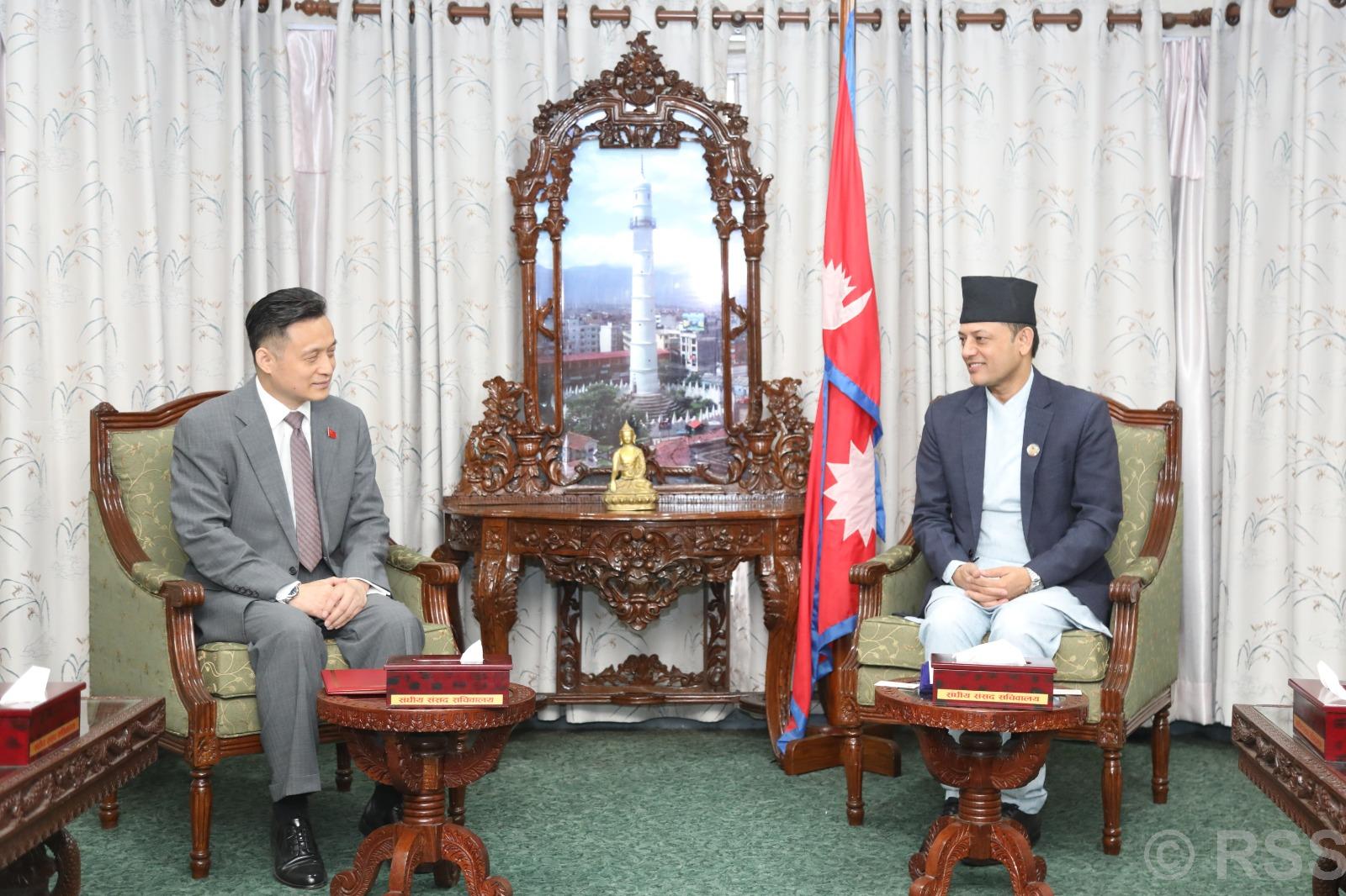 Chinese envoy pays courtesy call on Speaker Aryal