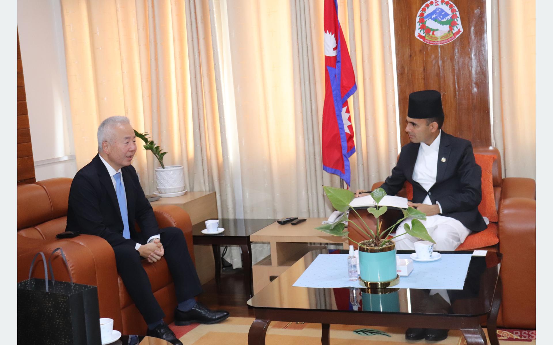 Japanese Envoy Toru pays courtesy call on Minister Dr Timilsina