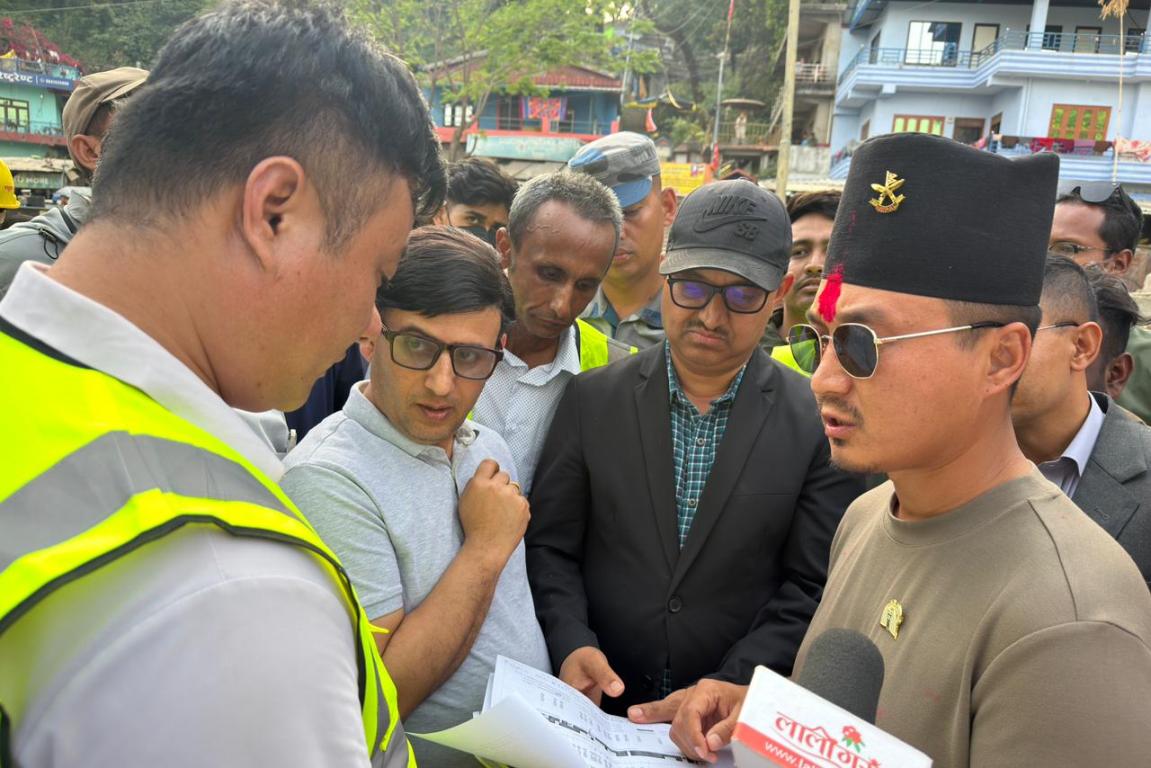 Home Minister Gurung inspects Narayanghat-Butwal road section