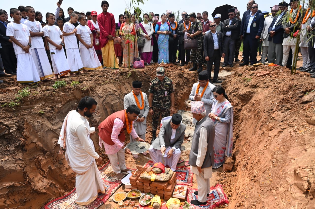 President Paudel lays foundation for Bhanu Literary Park in Tanahu
