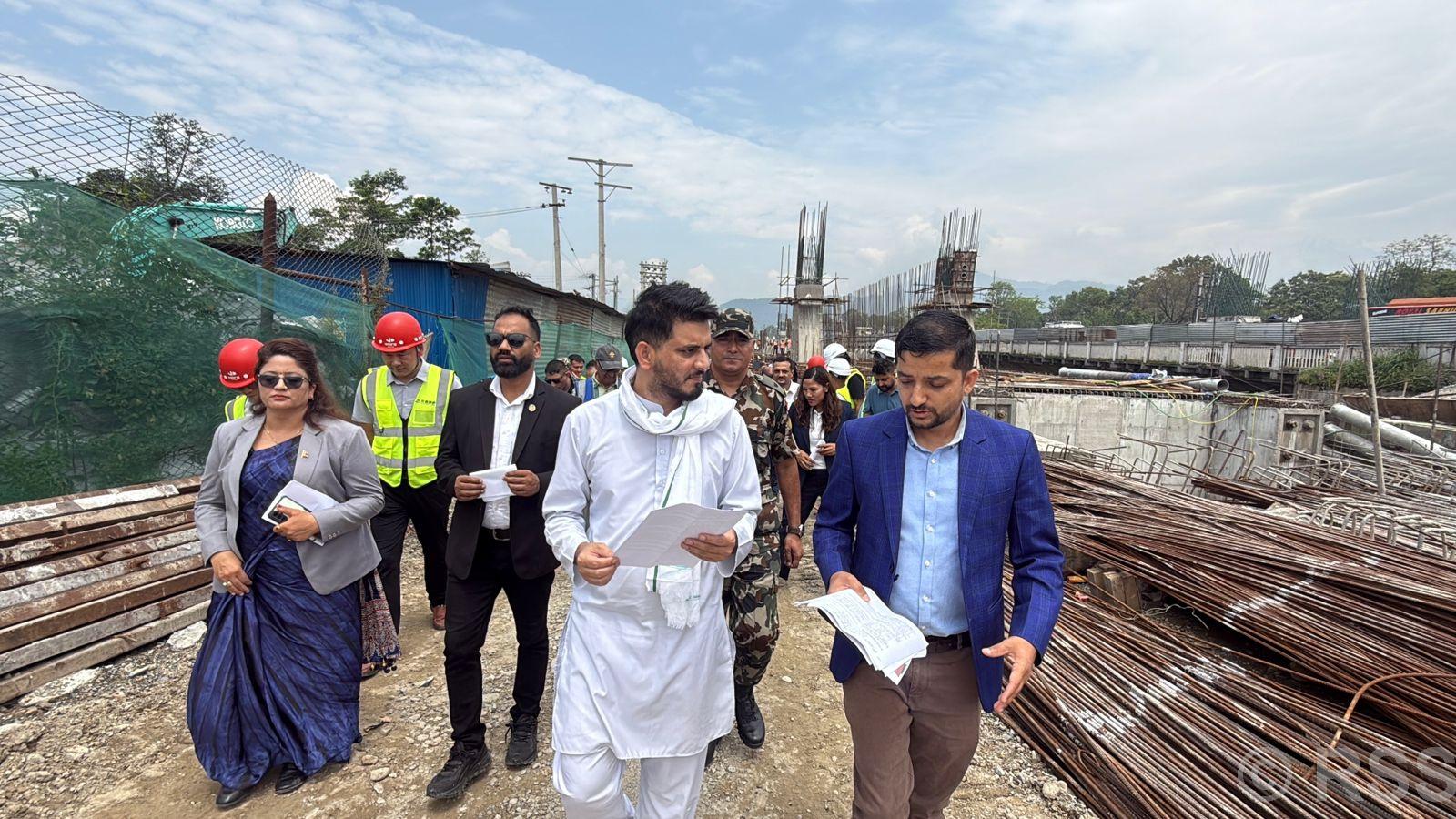 Infrastructure Development Minister Lamsal inspects ongoing construction works of Seti Bridge