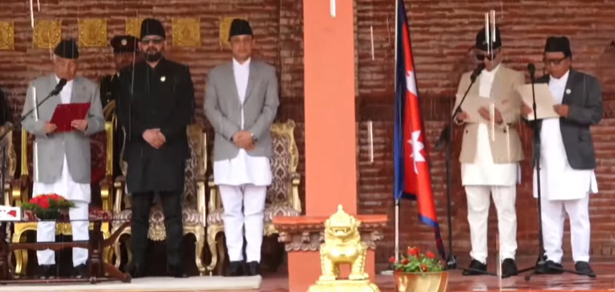 Sudan Gurung and Mahabir Pun sworn in as ministers at Shital Niwas