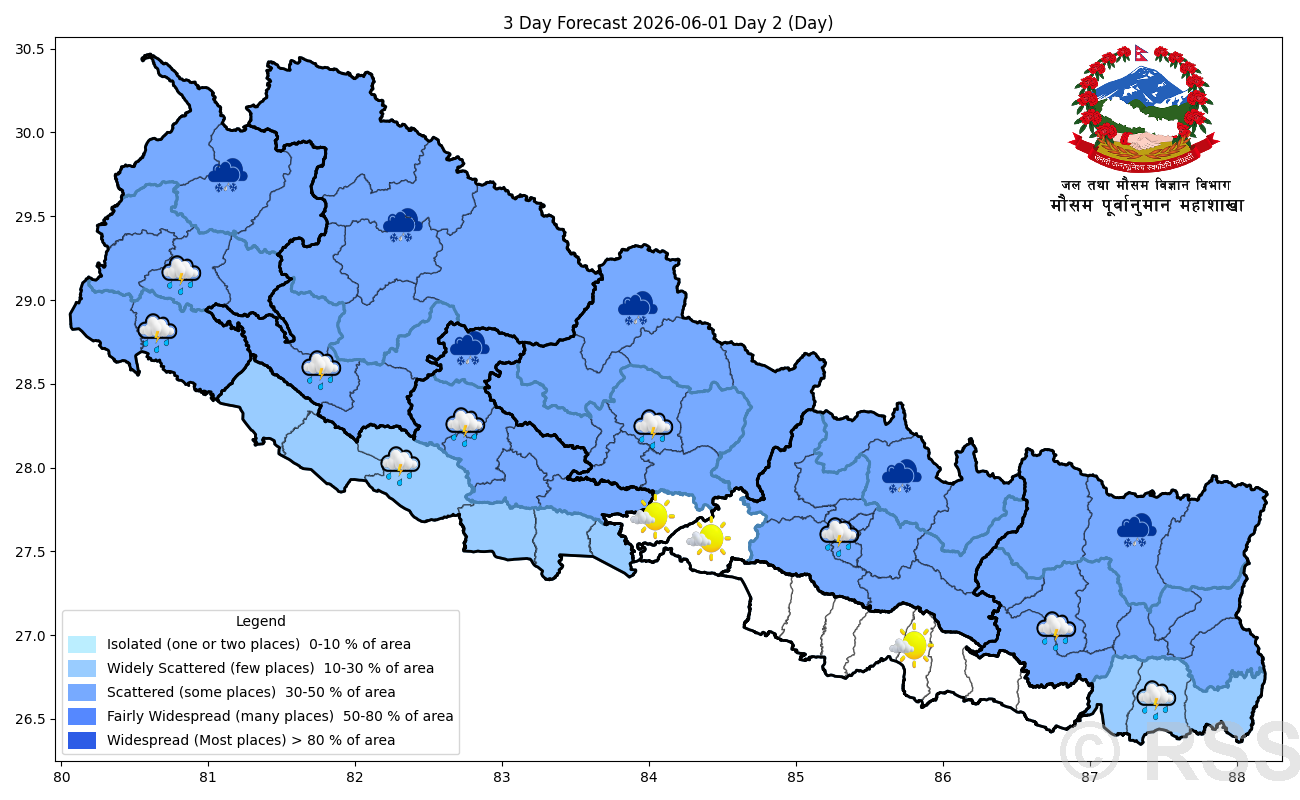 Light to moderate rain forecast in several provinces