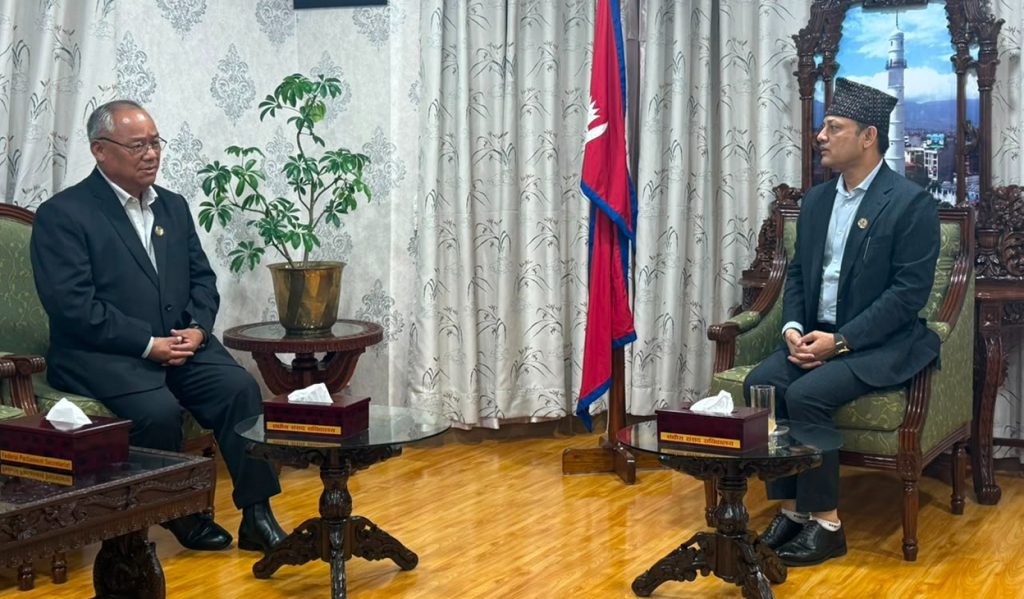 Speaker Dol Prasad Aryal meets opposition leader Bhishma Raj Angdembe