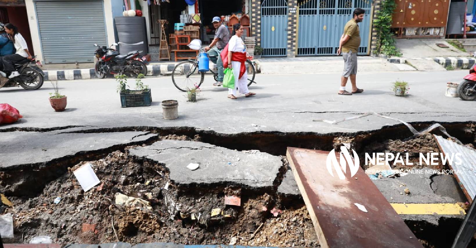 In photos: Road collapses in Mahalaxmisthan, Lalitpur