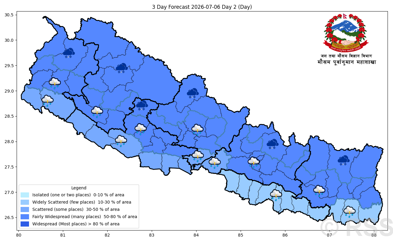Weather forecast for today: moderate rain likely in some places