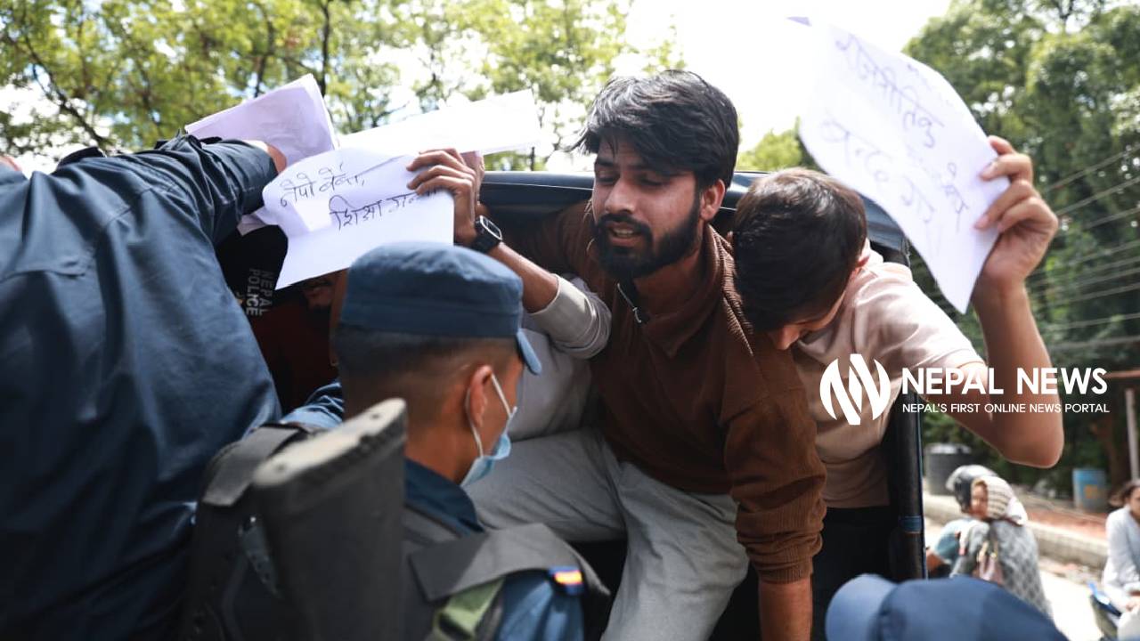 Youth protest against Education Minister Pokharel over ‘nepo baby’ controversy; five arrested